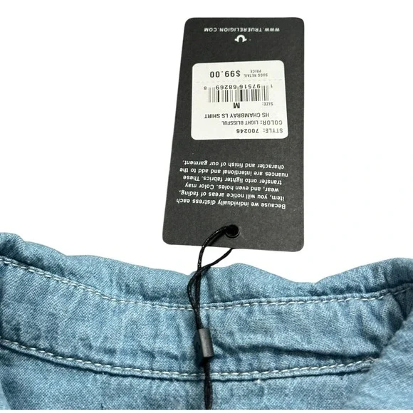 True Religion Denim Light Blue Western Pearl Snap Jean Chambray Mens Shirt Sz M - Picture 4 of 7